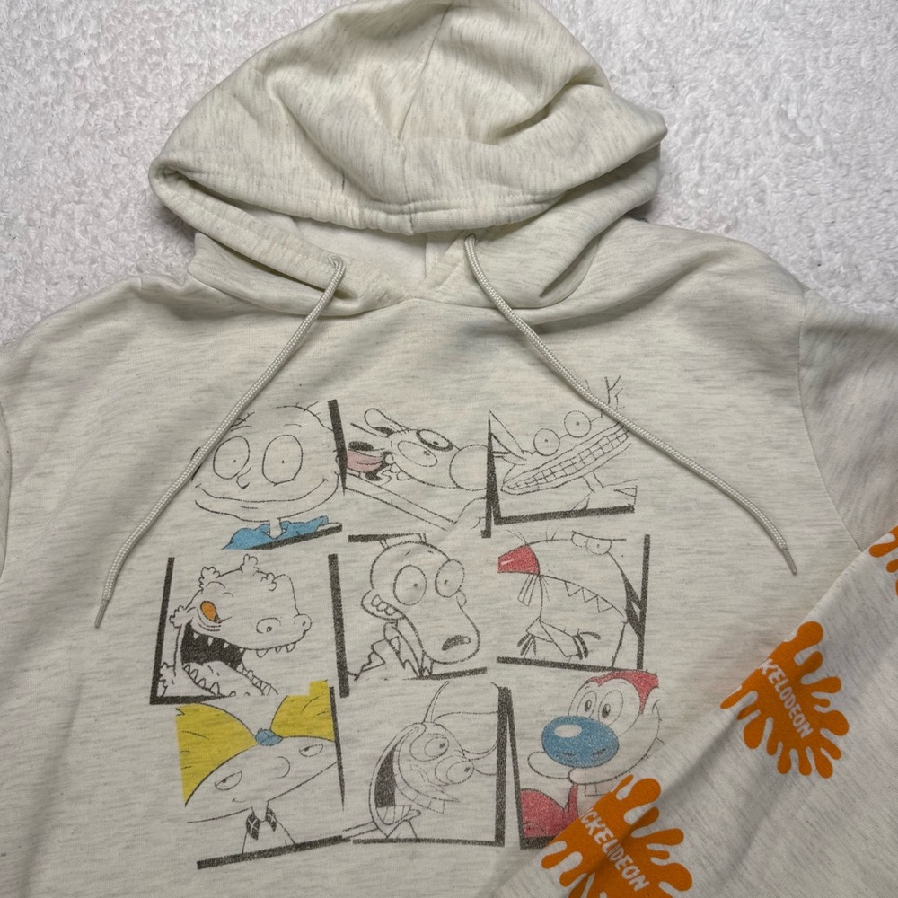 Nickelodeon Sweatshirt Heather Ivory Rugrats, Rocco, Stimpy, Hey Arnold Sz Large